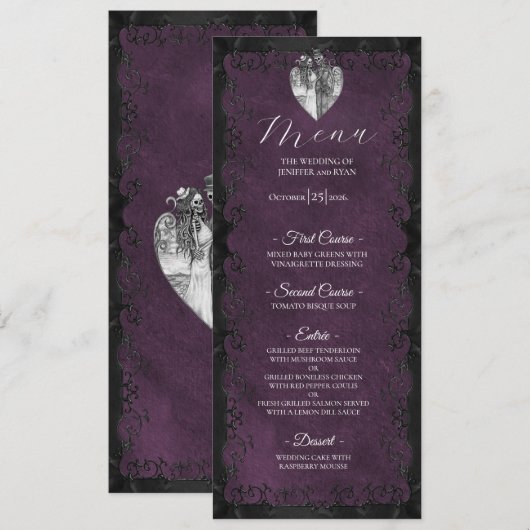 Elegant purple Gothic Wedding Menu メニュー (正面/裏面)