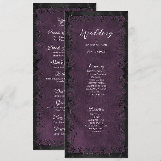 Elegant purple Gothic Wedding Program メニュー (正面/裏面)