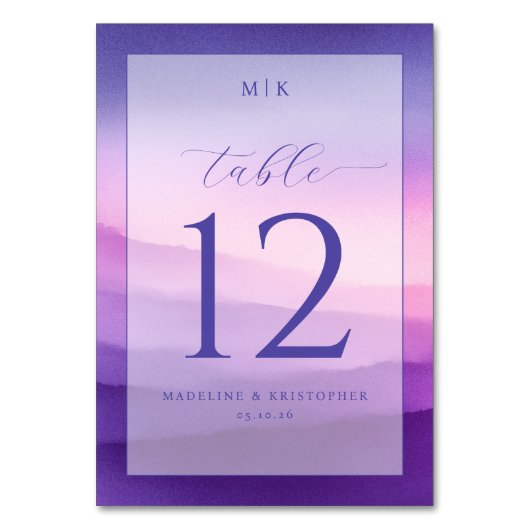 Elegant Purple Gradient Table Number テーブルナンバー (正面)