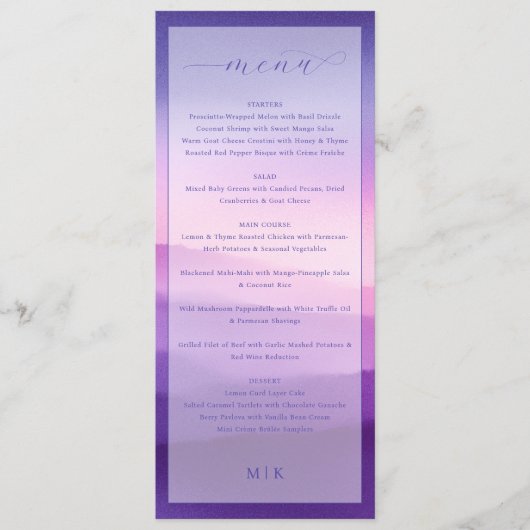 Elegant Purple Gradient Wedding Menu メニュー (正面)