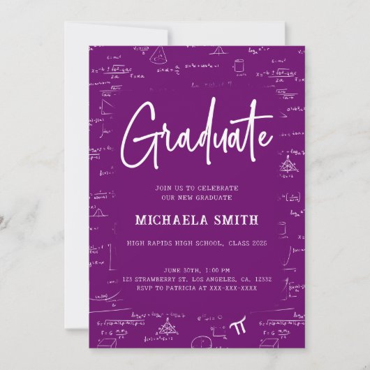 Elegant Purple Graduate Math Graduation 招待状 (正面)