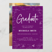 Elegant Purple Graduate Math Photo Graduation 招待状 (正面/裏面)