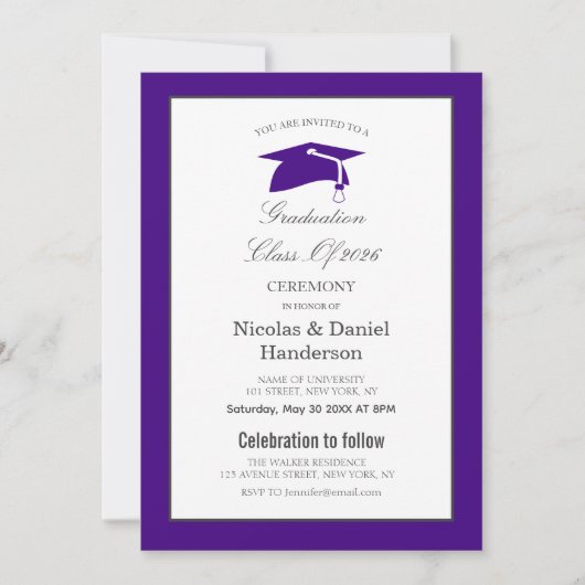 Elegant purple graduation ceremony invitation 招待状 (正面)