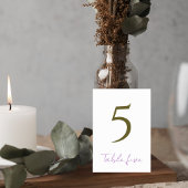 Elegant Purple & Green Wedding Table Number Sign テーブルナンバー