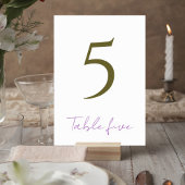 Elegant Purple & Green Wedding Table Number Sign テーブルナンバー