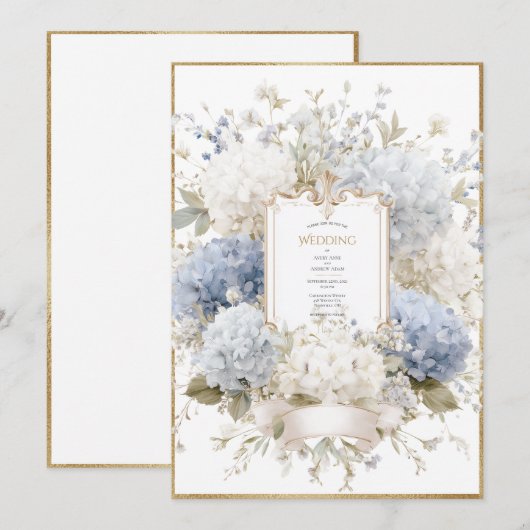 Elegant Purple Hydrangeas Vintage Wedding 招待状 (正面/裏面)