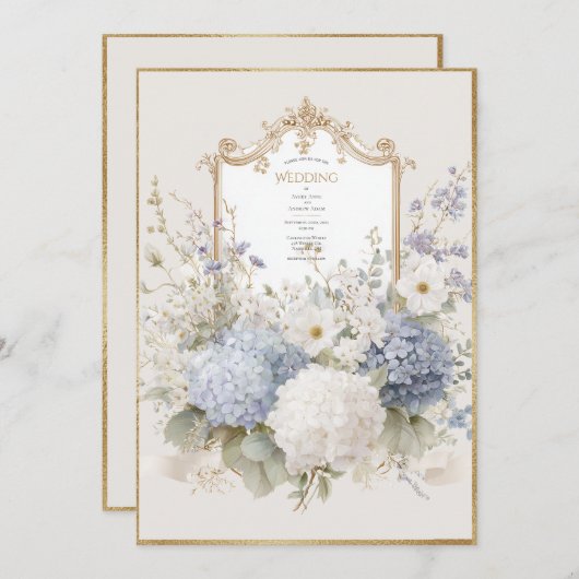 Elegant Purple Hydrangeas Vintage Wedding 招待状 (正面/裏面)