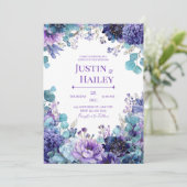 Elegant Purple Indigo Gold Floral Watercolor 招待状 (スタンド正面)