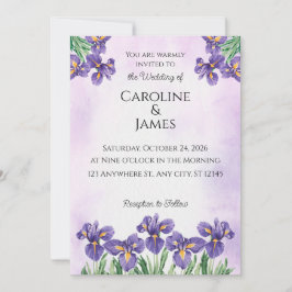 Elegant Purple Iris Watercolor Floral Wedding Invi 招待状