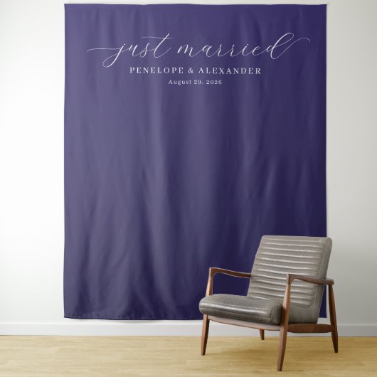 Elegant Purple Just Married Calligraphy タペストリー (インサイチュ)