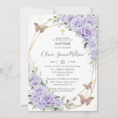 Elegant Purple Lavender Floral Baptism Christening 招待状 (正面)