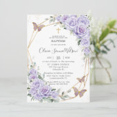 Elegant Purple Lavender Floral Baptism Christening 招待状 (スタンド正面)