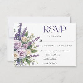 Elegant Purple Lavender Roses Wedding Meal Choice 出欠カード