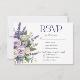 Elegant Purple Lavender Roses Wedding Meal Choice 出欠カード
