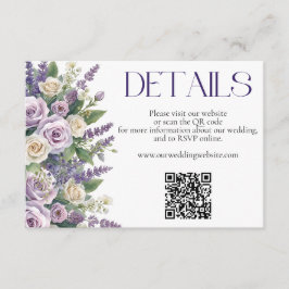 Elegant Purple Lavender Roses Wedding Website QR エンクロージャーカード