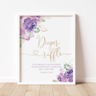 Elegant purple lilac floral diaper raffle Poster ポスター