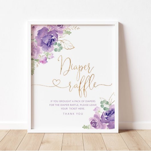 Elegant purple lilac floral diaper raffle Poster ポスター