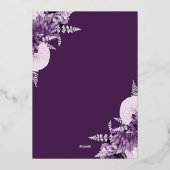 Elegant Purple Lilac Silver Floral Wedding 箔招待状 (裏面)