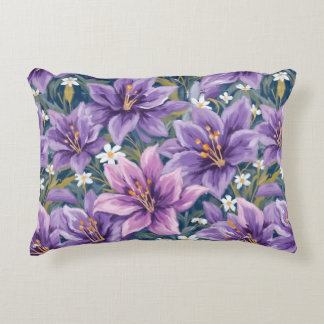 Elegant Purple Lily Floral Oil Painting アクセントクッション