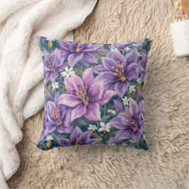 Elegant Purple Lily Floral Oil Painting クッション