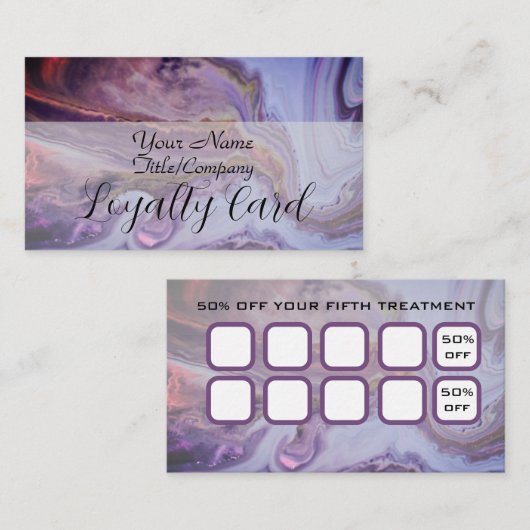 Elegant Purple Marble Hair Stylist Loyalty Card ロイヤリティカード (正面/裏面)