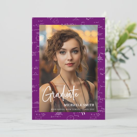 Elegant Purple Math Handwritten Photo Graduation 案内状 (スタンド正面)