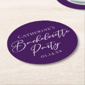 Elegant Purple Minimalist Bachelorette Party ラウンドペーパーコースター (アングル)