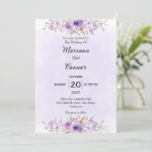 Elegant Purple Minimalist Floral Wedding 招待状 (スタンド正面)