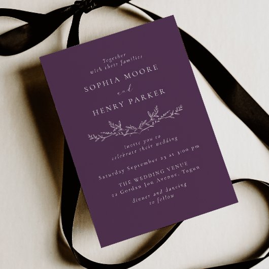 Elegant Purple Modern Line Art Wedding  招待状
