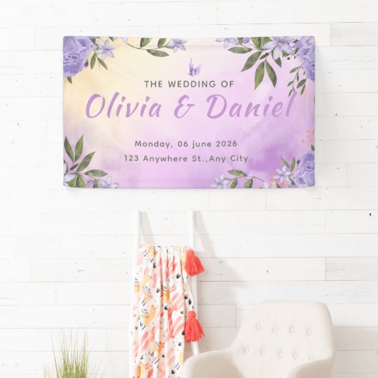 Elegant Purple Modern Minimalist Wedding 横断幕 (インサイチュ)