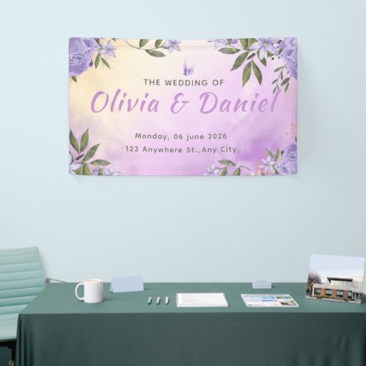 Elegant Purple Modern Minimalist Wedding 横断幕 (トレードショー)