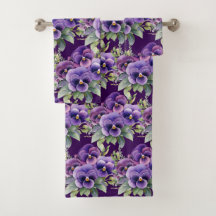 Elegant Purple Pansy Pansies Floral Towel Set
