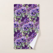 Elegant Purple Pansy Pansies Floral Towel Set バスタオルセット (ハンドタオル)