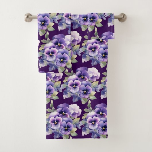 Elegant Purple Pansy Pansies Floral Towel Set バスタオルセット (インサイチュ)