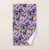 Elegant Purple Pansy Pansies Floral Towel Set バスタオルセット (ハンドタオル)