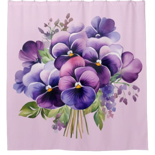 Elegant Purple Pansy Shower Curtain シャワーカーテン (正面)