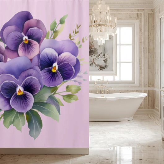 Elegant Purple Pansy Shower Curtain シャワーカーテン