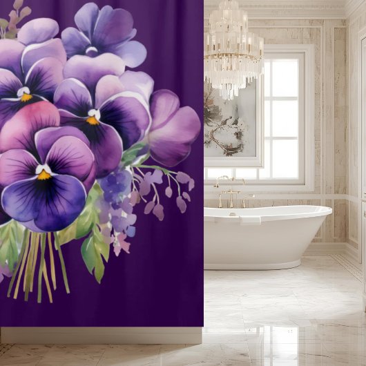Elegant Purple Pansy Shower Curtain シャワーカーテン