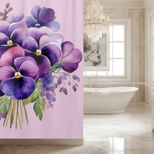 Elegant Purple Pansy Shower Curtain シャワーカーテン
