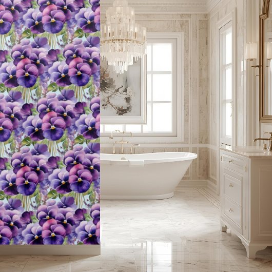 Elegant Purple Pansy Shower Curtain シャワーカーテン