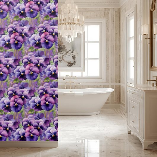 Elegant Purple Pansy Shower Curtain シャワーカーテン