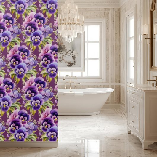Elegant Purple Pansy Shower Curtain シャワーカーテン