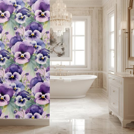 Elegant Purple Pansy Shower Curtain シャワーカーテン