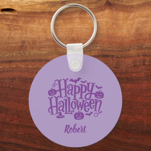 Elegant purple Personalized name Halloween キーホルダー (正面)