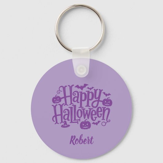 Elegant purple Personalized name Halloween キーホルダー (裏面)