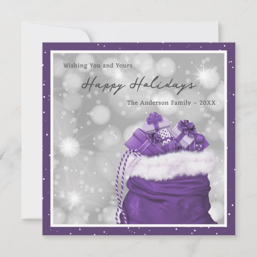 Elegant Purple Photo Happy Holidays Card シーズンカード (正面)