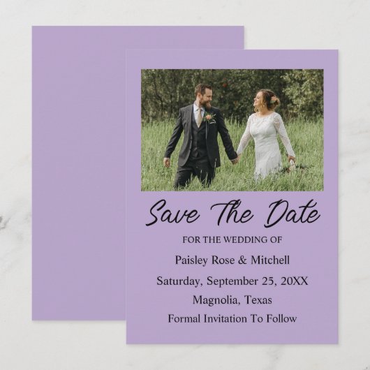 Elegant Purple Photo Wedding Save The Date Card (正面/裏面)