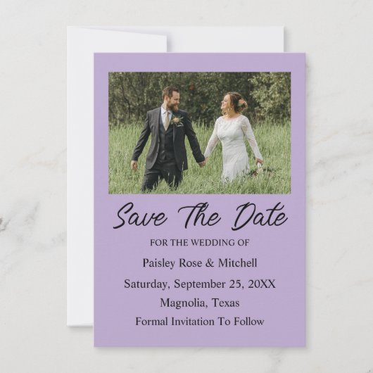 Elegant Purple Photo Wedding Save The Date Card (正面)