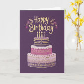 Elegant Purple, Pink & Gold Birthday Cake カード (黄色い花)