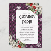 Elegant Purple Plaid Botanical Christmas Party 招待状 (正面/裏面)